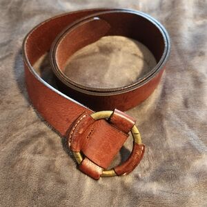 Massimo Dutti Brown Leather Belt with Gold Buckle